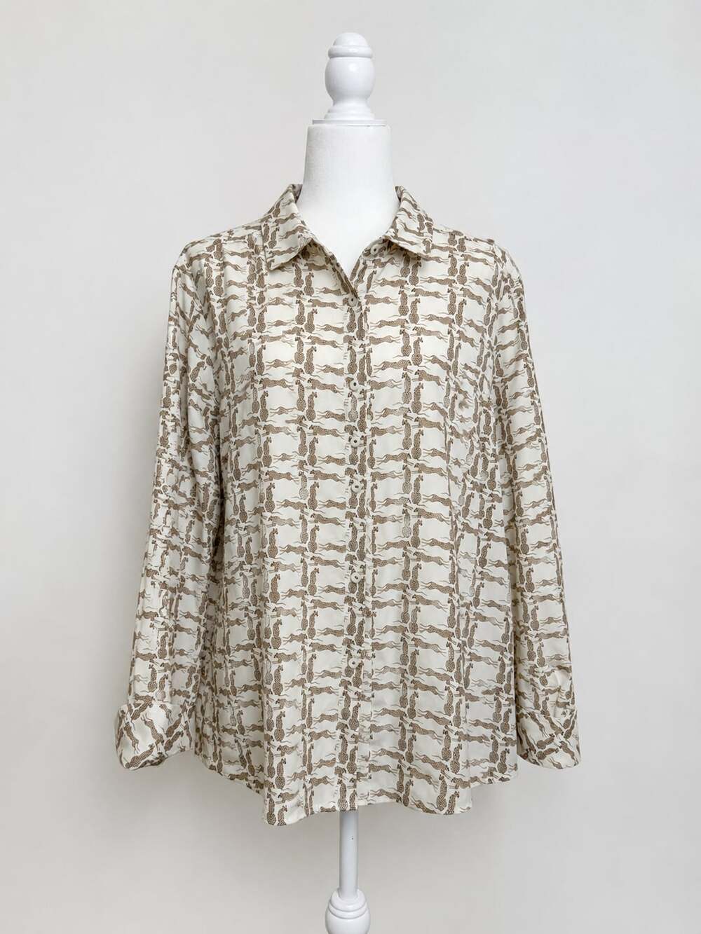 Foxcroft NYC Non-Iron Cheetah Print Button Down Shirt Women’s 14W Cotton